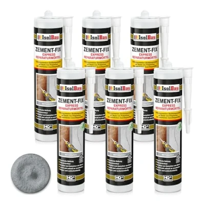Abbildung von Isolbau Zement Fix 6 x 300 ml Betongrau Express Reperaturmörtel Dichtungsmasse für Fugen &amp; Risse im Innen Außenbereich, Kartusche