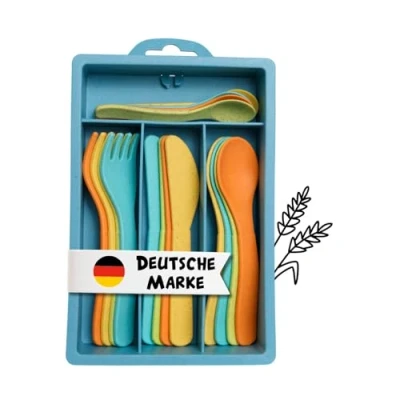 Abbildung von alldoro Spielbesteck 60424, für Kinderküchen, 17 Teile, ecofriendly aus Kunststoff Weizenstroh Mix