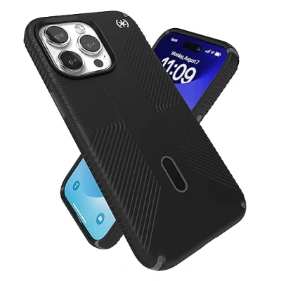 Abbildung von Speck iPhone 15 Pro Max Hülle ClickLock rutschfeste Interlock, gebaut für MagSafe, Fallschutzgriff Kratzfest, weiche Haptik, 6,7 Zoll Handyhülle Presidio2 Grip Schwarz/Schiefergrau/Weiß