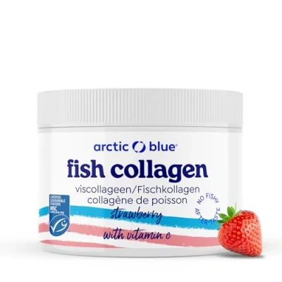 Abbildung von Arctic Blue Marine Kollagen Pulver 150g MSC Zertifiziert arktisches Fisch mit Kollagenhydrolysat und Vitamin C Erdbeergeschmack