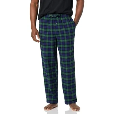 Abbildung von Amazon Essentials Herren Pyjamahose aus Flanell (erhältlich in Big &amp; Tall), Grün Königsblau Tartan Plaid, XS