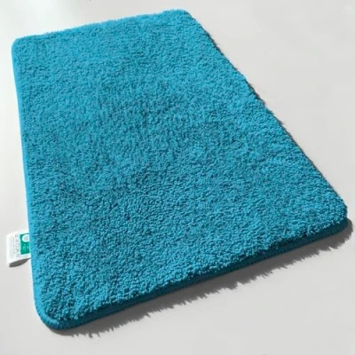 Abbildung von casa pura Badematte 50 x 60 cm türkis weicher, Flauschiger Badezimmerteppich in Shaggy Optik, Badvorleger rutschfest waschbar Duschvorleger, Teppich Fußmatte für Badezimmer, Dusche, Sky Soft
