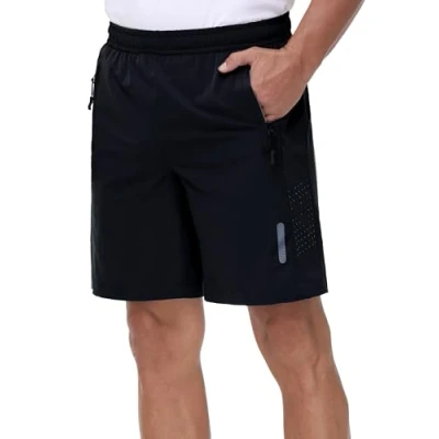 Abbildung von Rvinroo Sport Shorts Herren Schnelltrocknende Training Gym Bodybuilding lässige Basketball Atmungsaktive Laufshorts mit Reißverschlusstasche Black 3XL