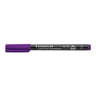 Abbildung von STAEDTLER permanent Marker Lumocolor, violett, Superfein, ca. 0,4 mm, wisch und wasserfest, Made in Germany, lange Lebensdauer, 10 violette Universalstifte im Kartonetui, 313 6