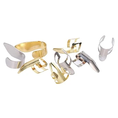 Abbildung von Gitarren Fingerpicks, Geschenk Daumenpick Set Metall No Pain 8 teilig mit Aufbewahrungsbox für Banjo Bassisten Ukulele Musikinstrumente