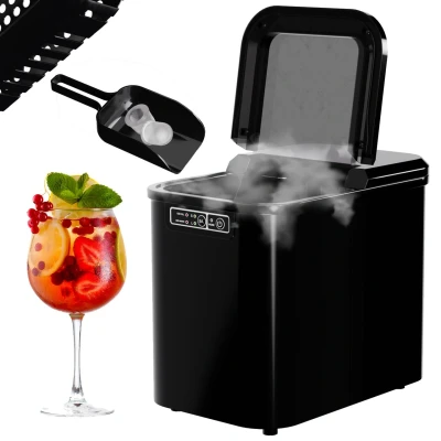 Abbildung von TroniTechnik Eiswürfelmaschine Ice Maker Eiswürfelbereiter inkl. Schaufel, Behälter, 2,2 Liter Wassertank, 12kg/24h, Würfelgrößen S/L, 150W, schwarz