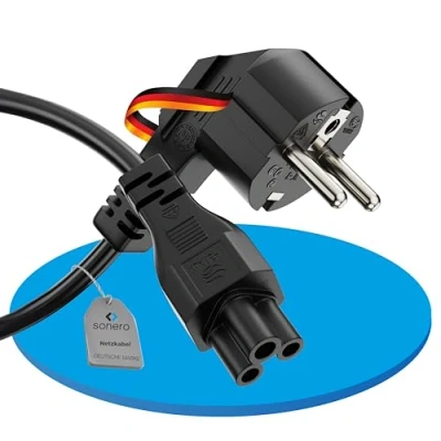 Abbildung von sonero Stromkabel 3 Polig, 3,0m, Schutzkontakt Schuko Stecker Netzstecker auf C5 Buchse,Netzkabel Netzteil Strom Kabel für Monitor PC Laptop, Schwarz