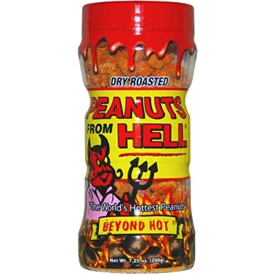 Abbildung von Habanero Spicy Peanuts From Hell 7,25 oz Glas Perfect Premium Gourmet Hot Snack Pack Trocken geröstete Erdnüsse mit Gewürzen und Paprikaschoten