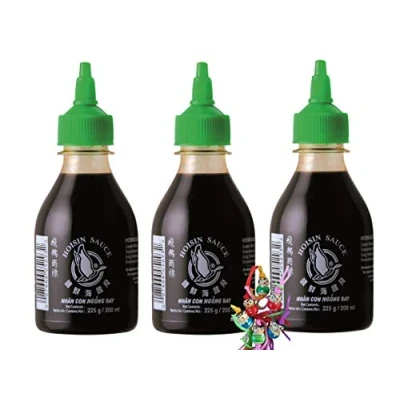 Abbildung von yoaxia ® 3er Pack [ 3x 200ml ] FLYING GOOSE Hoisin Sauce / Hoi Sin milde Würzsauce + ein kleines Glückspüppchen Holzpüppchen
