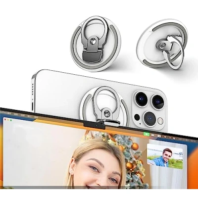 Abbildung von PROfezzion 3 in 1 Aluminium Mag Safe Kamerahalterung MacBook Webcam, Kontinuität mit Stativ Loch für iPhone 16 Plus/Pro Pro Max 15 14 13 12 &amp; Mac OS Ventura oder später (Weiß)