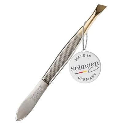 Abbildung von TITANIA Pinzette aus Solingen (8cm, vergoldet) Made in Germany Augenbrauen zum Zupfen Extra präzise Vergoldete Spitze