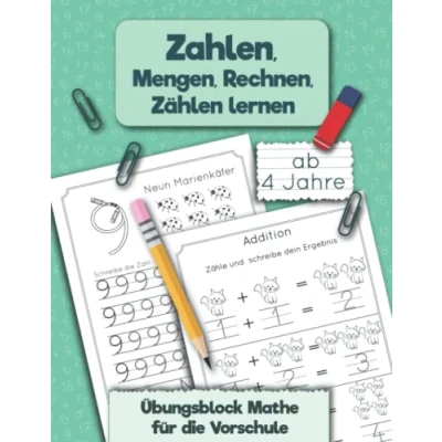 Abbildung von Übungsblock Mathe für die Vorschule: Zahlen, Mengen, Rechnen, Zählen lernen ab 4 Jahre (Kindergartenblock, Band 1)