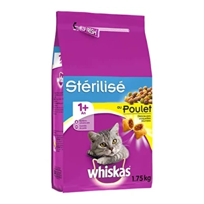Abbildung von Whiskas Erwachsene 1+ Trockenfutter für ausgewachsene Katzen sterilisiert mit Huhn 6 Beutel à 1,75 kg