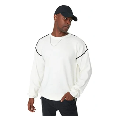 Abbildung von Trendyol Herren Pullover mit Rundhalsausschnitt, einfarbig, Oversize Sweatshirt, Natur, XXL