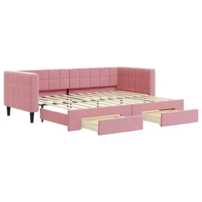 Abbildung von vidaXL Tagesbett, Ausziehbar Schlafsofa mit Schubladen Matratzen, Bettsofa Gästebett für Schlafzimmer Wohnzimmer, Sofa Bett Ausziehbett, Rosa 80x200 cm Samt