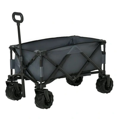 Abbildung von Outsunny Bollerwagen Faltbarer Handwagen, mit Teleskop Griff, bis 70 kg, belastbar (Transportwagen, 1 tlg., Gartenwagen), für Garten, Balkon, Dunkelgrau