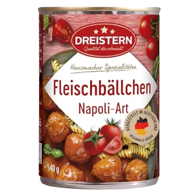 Abbildung von DREISTERN Fleischbällchen Napoli Art 540 g leckeres Fertiggericht mit in der praktischen recycelbaren Konserve