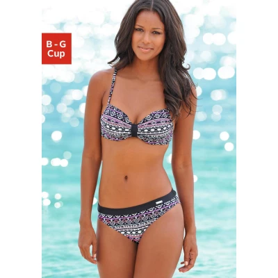 Abbildung von Lascana Bikini schwarzbunt, Damen, Größe: 36xE, Schwarz bunt