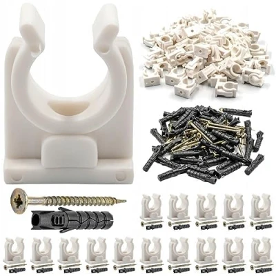 Abbildung von Rohrklemme 25 28 mm 50 Stück Set Klemmschellen aus Kunststoff inkl. Schrauben Klemmschelle für Aluminium , Kupfer oder ALU Verbundrohre Rohrclips Wand Boden und Deckenmontage, Weiß
