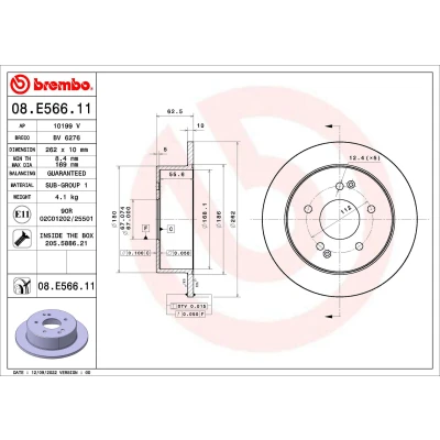 Abbildung von BREMBO 08.E566.11 Bremsscheibe 262 10 5 voll beschichtet SSANGYONG: Korando III SUV, C200