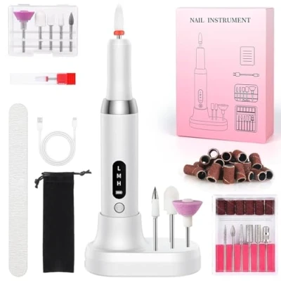 Abbildung von Kabellos Tragbar Nagelfräser 12 in 1 Profi Maniküre Pediküreset, Elektrische Nagelfeile 18000 u/Min Verstellbare Geschwindigkei und Richtung Fräser für Gelnägel Acrylnägel Naturnägel Nagelhaut
