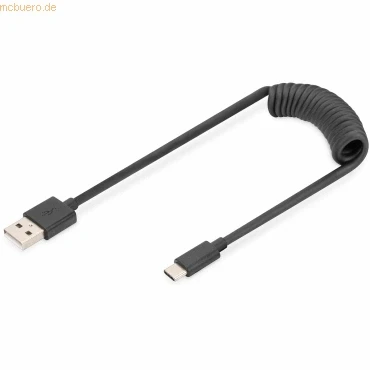 Abbildung von DIGITUS USB 2.0 A auf C Spiralkabel , PD 60W Max; 1m, Schwarz
