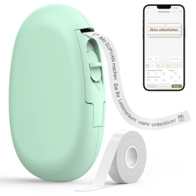 Abbildung von SUPVAN E10 Etikettendrucker Selbstklebend USB aufladbares Thermo Beschriftungsgerät, Mini Bluetooth Etikettiergerät für Zuhause, Schule, Büro, Datum, Kompatibel with iOS &amp; Android Phone