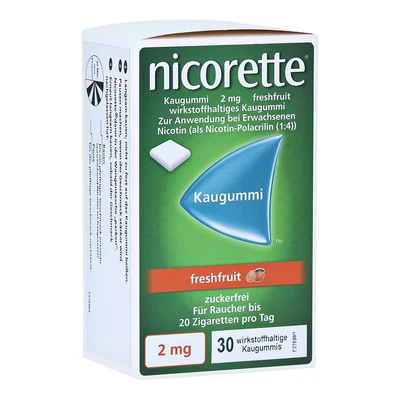 Abbildung von Nicorette Kaugummi 2 mg freshfruit Reimport 30 St