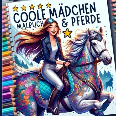 Abbildung von Coole Mädchen &amp; Pferde Malbuch ab 9 Jahren: Geschenk für und Teenager mit 50 Pferdemotiven unter anderem Pferdemandalas zum Ausmalen Entspannen