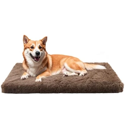 Abbildung von MDDK DY Hundebett, katzenbett, klein Hundekissen Waschbare, Flauschige Hundematte, Langer Plüsch, weiche Polsterung, multifunktional Hundekistenmatratze, Kamelbraun,100x60x10cm