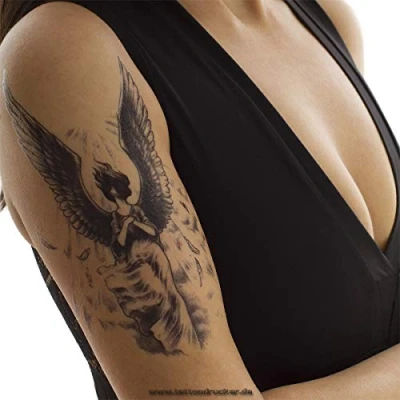 Abbildung von 1x schwarzes Engel XL Tattoo fliegender Body Temporary TH567 (1)
