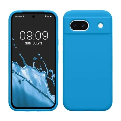 Abbildung von kwmobile Hülle kompatibel mit Google Pixel 8a Silikon Handy Case Handyhülle weiche Oberfläche kabelloses Laden Strahlend Blau