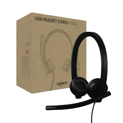 Abbildung von Logitech H570e Headset mit Mikrofon für PC und Mac, kabelgebundenes USB A Stereo Sound, Mikrofonen Geräuschunterdrückung, zertifiziert Microsoft Teams, Schwarz