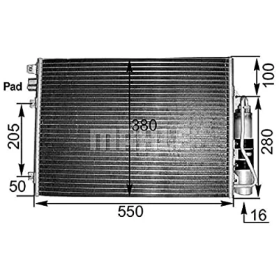 Abbildung von MAHLE ORIGINAL AC 303 000S Klimakondensator mit Trockner 12 8,4 509, 550 RENAULT: Kangoo I, CLIO 2