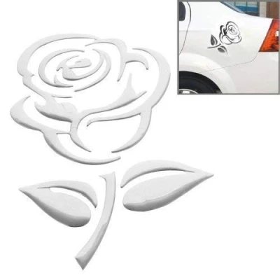 Abbildung von Aufkleber Sticker Silber Chrom 3D Emblem Rose Blume Auto Motorrad Styling