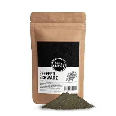 Abbildung von Spicy Welt Schwarzer Pfeffer Gemahlen (500g) Fein Gemahlenes Pfefferpulver in Premium Qualität für Steak, Saucen &amp; Gewürzmischungen Intensiv Würziger Geschmack, 100% Naturrein, Ohne Zusätze