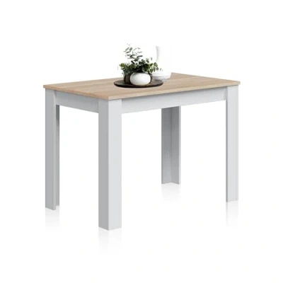 Abbildung von Habitdesign Cloe Esstisch, Melamin, Weiß/Eiche, L108,5 x H78 P67cm