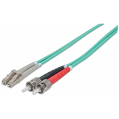 Abbildung von intellinet 751117 Glasfaser LWL Fiber Optic Kable Duplex LC/ST (50/125) OM3 1m Aqua