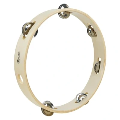Abbildung von A Star 10 Zoll/25 cm handgehaltenes kopfloses Tamburin aus Holz, traditionelle Single Jingle Bell Row