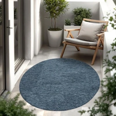 Abbildung von Paco Home Outdoor Teppich Wetterfest Wohnzimmer Balkon Küchenteppich Flachgewebe Sisaloptik Meliert Einfarbig, Grösse:80 cm Rund, Farbe:Anthrazit