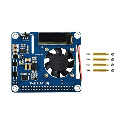 Abbildung von Waveshare Power Over Ethernet HAT for Raspberry Pi 3B+/4B, 802.3af Compliant with OLED real time Monitoring Temperature, IP, and Fan Status