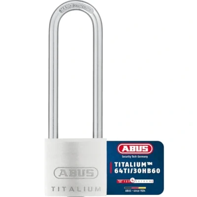 Abbildung von ABUS Vorhängeschloss Titalium 64TI/30HB60 mit hohem Bügel Kellerschloss Schlosskörper aus Spezial Aluminium gehärteter Stahlbügel Sicherheitslevel 4