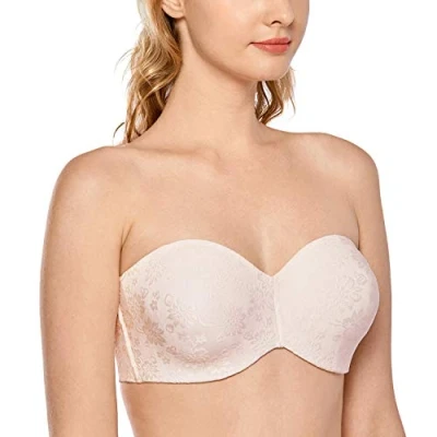 Abbildung von DELIMIRA Damen Trägerloser BH Jacquard mit Bügel ohne Einlagen Große Größen Rose White 90D