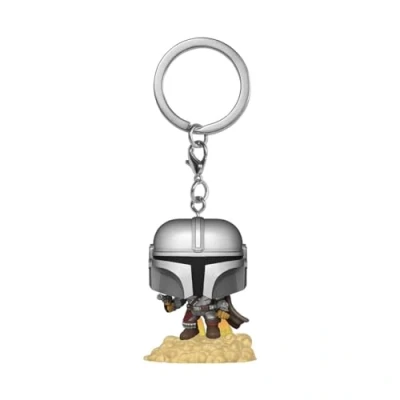 Abbildung von Funko Pop! Keychain: Star Wars: The Mandalorian Mango Mando mit Blaster Neuartiger Schlüsselanhänger Vinyl Minifigur Zum Sammeln Strumpffüller Geschenkidee Offizielle Handelswaren