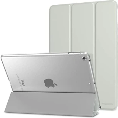 Abbildung von MoKo Hülle Kompatibel für iPad 9.7 2017/2018, 5./6. Generation PU Leder Tasche Schutzhülle Schale Smart Case mit Transluzent Rücken Deckel Auto Schlaf/Wach Stanfunktion, Silber