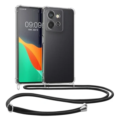 Abbildung von kwmobile Necklace Case kompatibel mit Motorola Edge 50 Neo/ThinkPhone 25 Hülle Silikon Cover Handykette Band Handyhülle Schwarz Transparent
