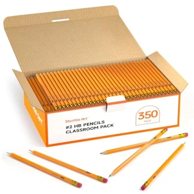 Abbildung von Shuttle Art HB Bleistifte, 350 Stück gespitzte gelbe Bleistifte mit Radiergummi, Graphitstifte in Großverpackung, Unterrichtsmaterial zum Schreiben, Zeichnen und Skizzieren