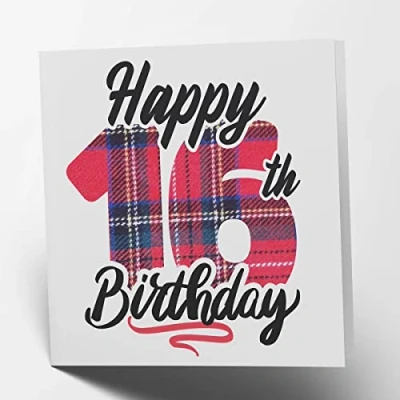 Abbildung von Maturi Karte zum 16. Geburtstag, Schottenkaro, innen unbeschriftet