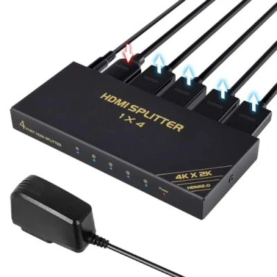 Abbildung von TCNEWCL 4K 60Hz HDMI Splitter 1 in 4 Out, 1x4 1080P 120Hz Verteiler Monitore Gleichzeitig, Unterstützt 3D HDR HDCP2.3 RGB YUV 4:4:4 für Xbox, PS4, PS3, Roku, Blu Ray Player, HDTV und Apple TV