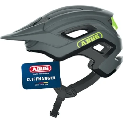 Abbildung von ABUS MTB Helm Cliffhanger Fahrradhelm für anspruchsvolle Trails mit großen Lüftungsöffnungen &amp; TriVider Riemensystem Damen und Herren Grau/Gelb, Größe S
